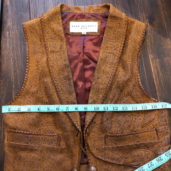 Vintage 80's ALAN MICHAEL Hand Tooled Leather VEST - Picture 5 of 8